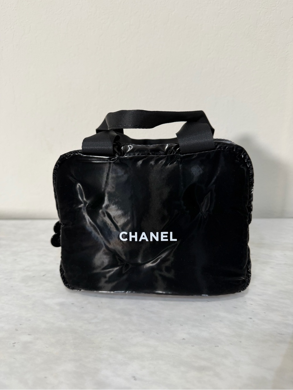 CHANEL Black Cosmetic Travel Case - Quilted Shine Finish
